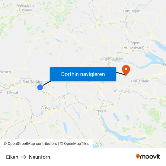 Eiken to Neunforn map