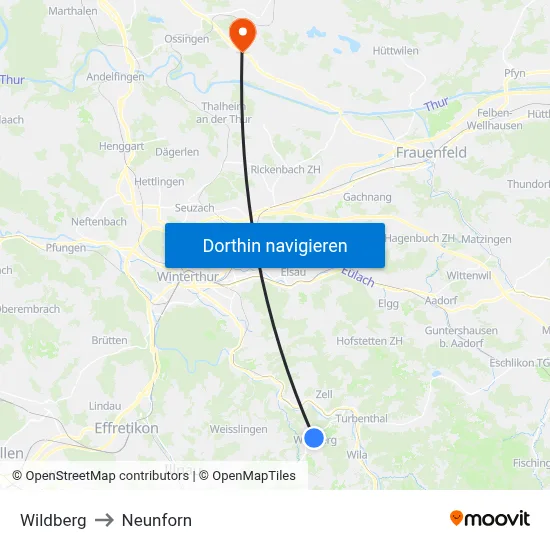 Wildberg to Neunforn map