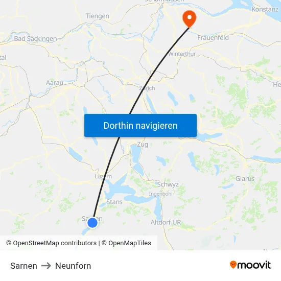Sarnen to Neunforn map