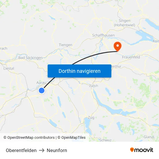 Oberentfelden to Neunforn map