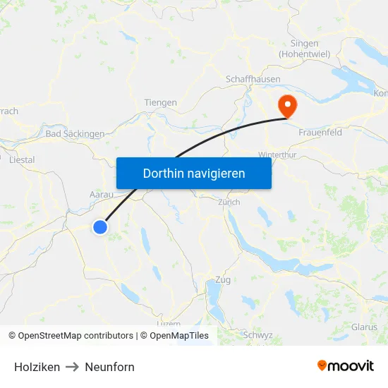 Holziken to Neunforn map