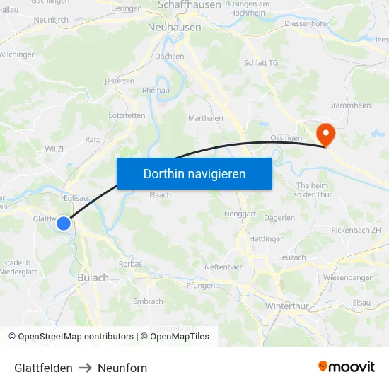 Glattfelden to Neunforn map