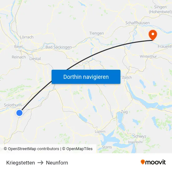 Kriegstetten to Neunforn map