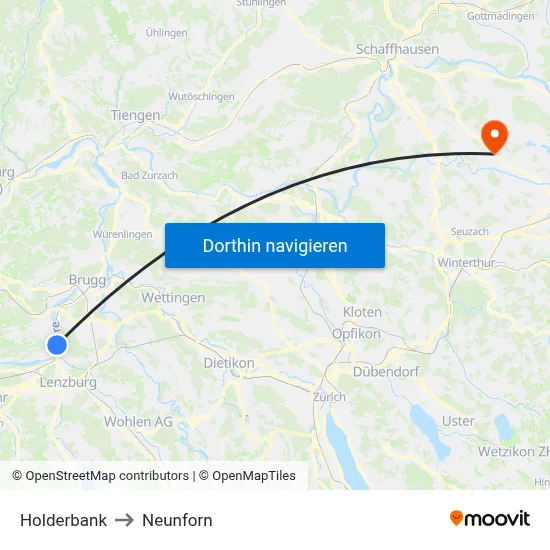 Holderbank to Neunforn map