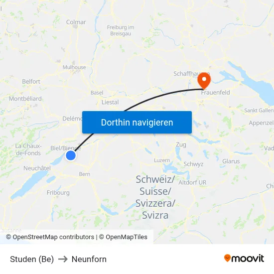 Studen (Be) to Neunforn map