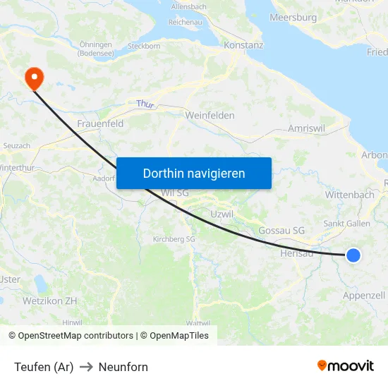 Teufen (Ar) to Neunforn map