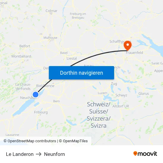 Le Landeron to Neunforn map