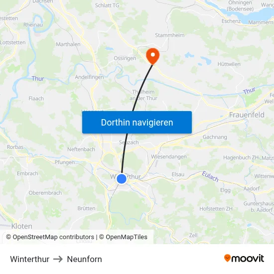 Winterthur to Neunforn map