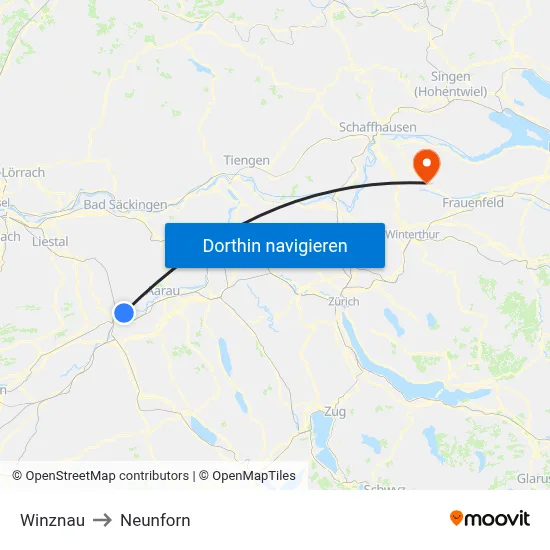 Winznau to Neunforn map