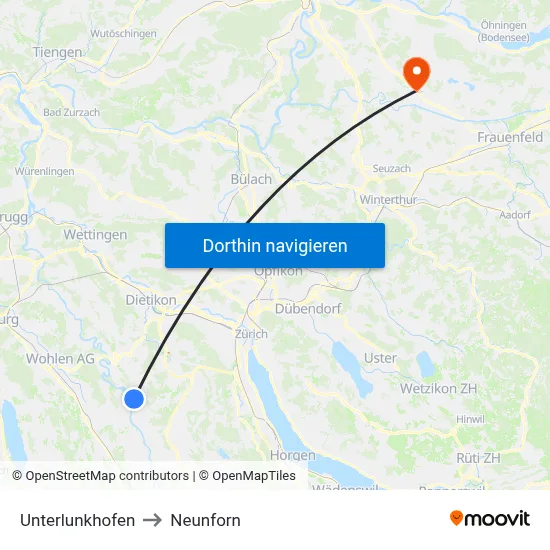 Unterlunkhofen to Neunforn map