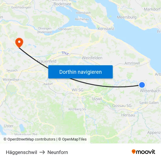 Häggenschwil to Neunforn map