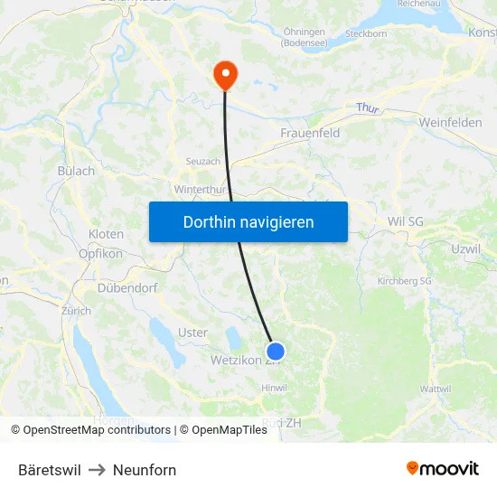 Bäretswil to Neunforn map