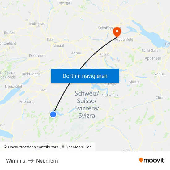 Wimmis to Neunforn map