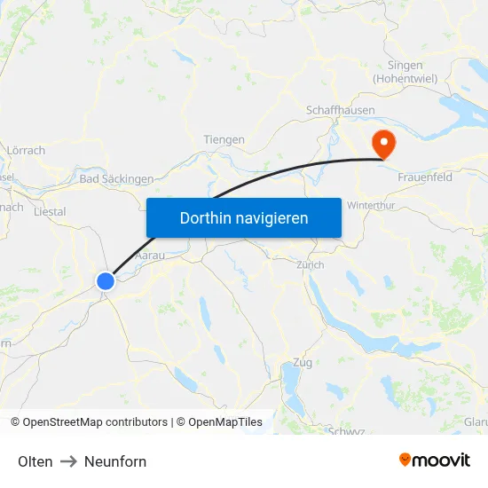 Olten to Neunforn map