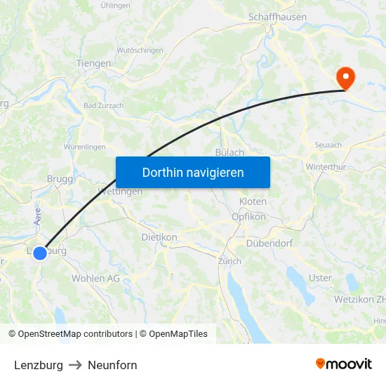 Lenzburg to Neunforn map