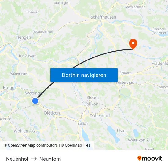 Neuenhof to Neunforn map