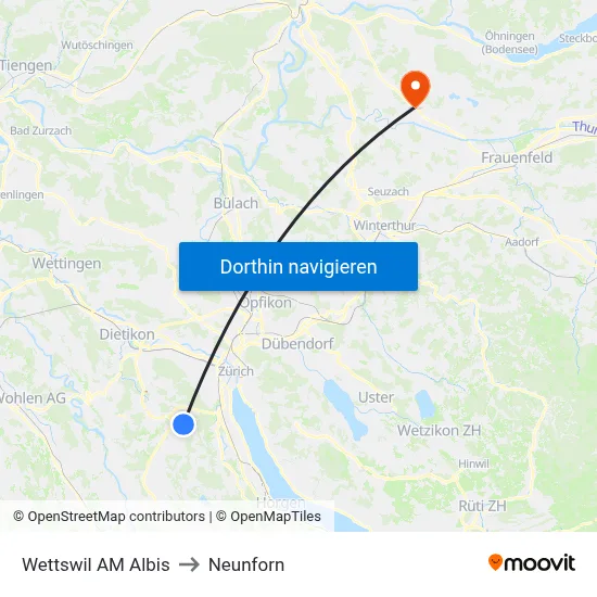 Wettswil AM Albis to Neunforn map