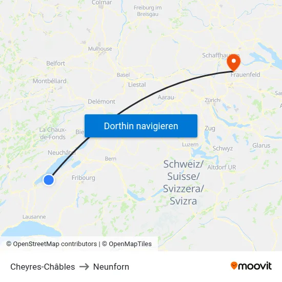 Cheyres-Châbles to Neunforn map