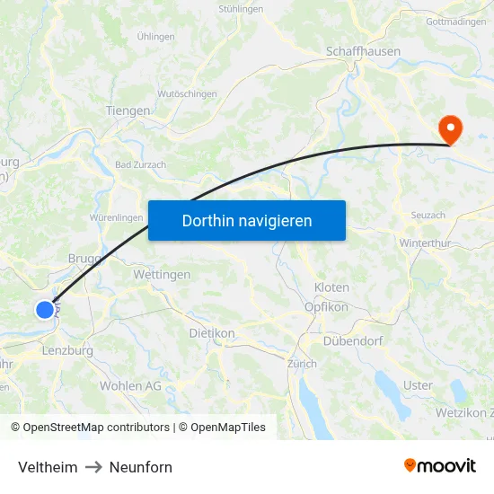 Veltheim to Neunforn map