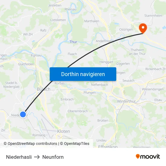 Niederhasli to Neunforn map