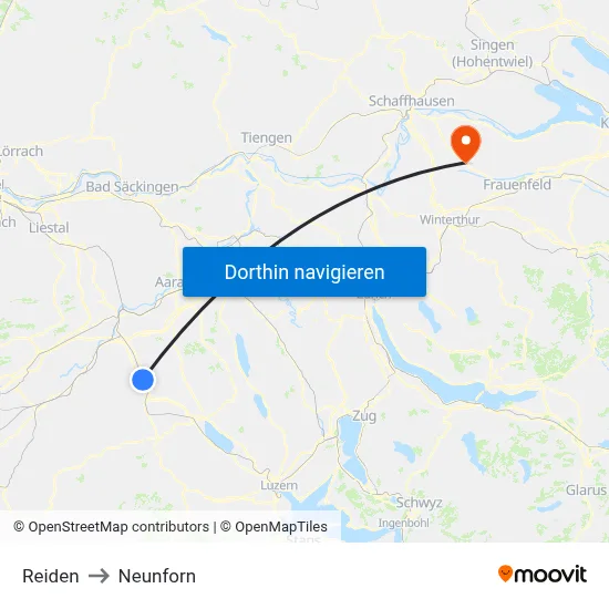 Reiden to Neunforn map
