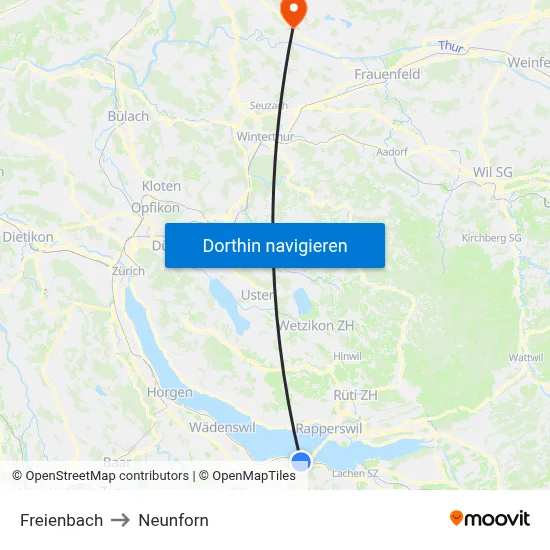 Freienbach to Neunforn map