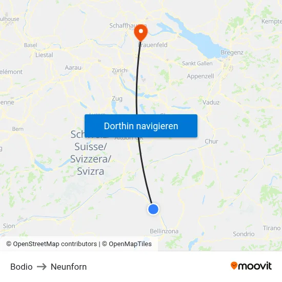 Bodio to Neunforn map