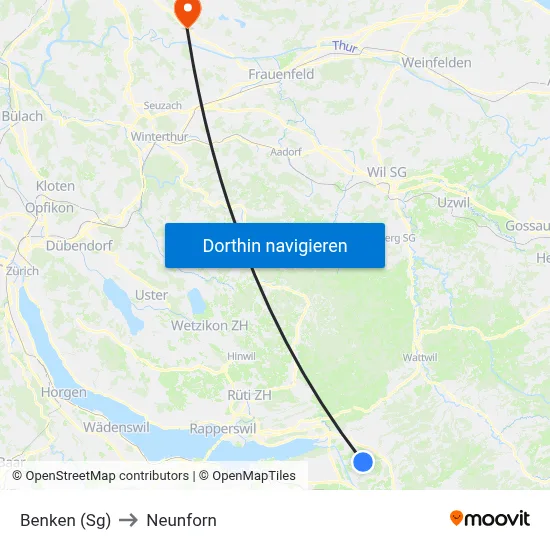 Benken (Sg) to Neunforn map