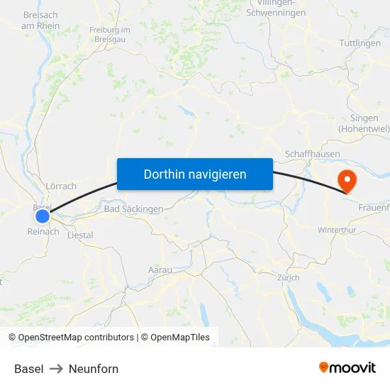 Basel to Neunforn map