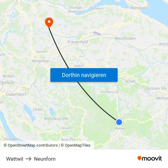 Wattwil to Neunforn map