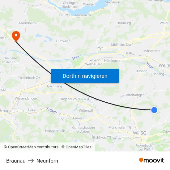 Braunau to Neunforn map