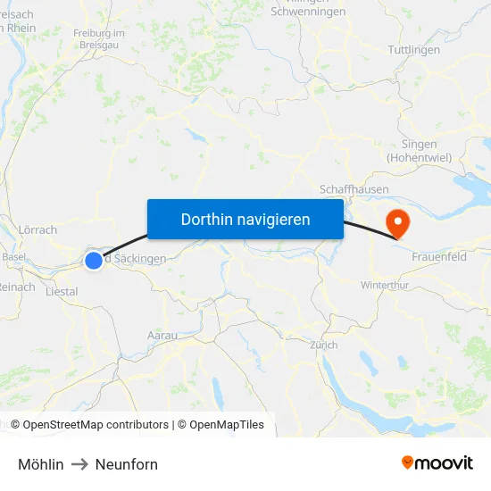Möhlin to Neunforn map