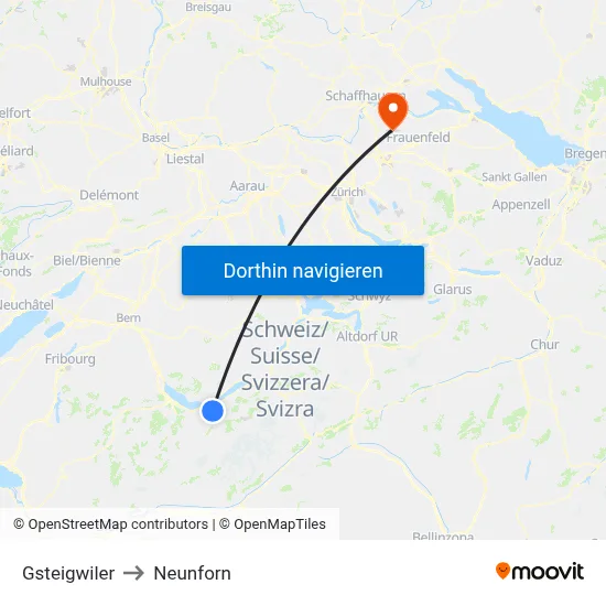 Gsteigwiler to Neunforn map