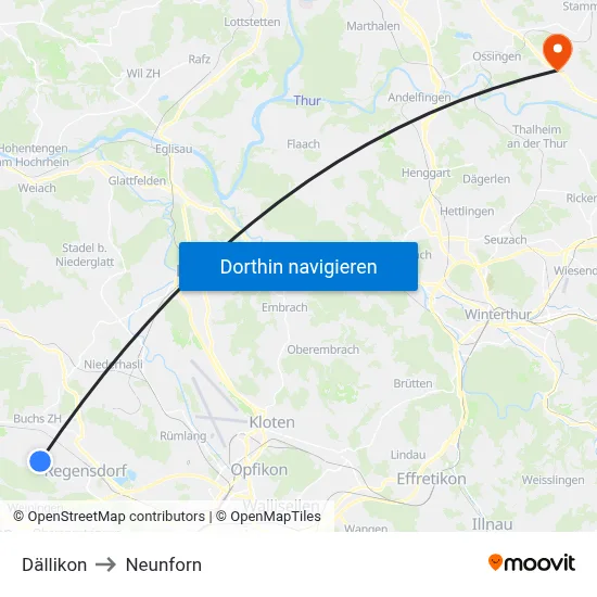 Dällikon to Neunforn map