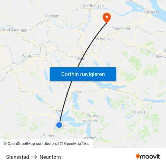 Stansstad to Neunforn map