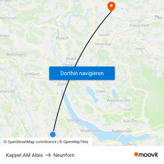 Kappel AM Albis to Neunforn map