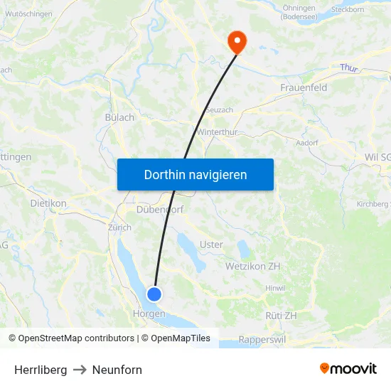 Herrliberg to Neunforn map