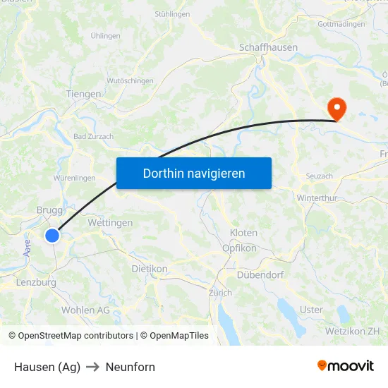 Hausen (Ag) to Neunforn map