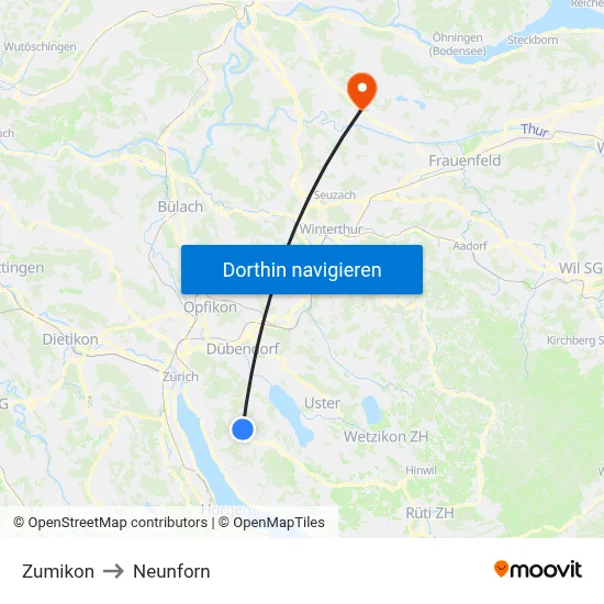 Zumikon to Neunforn map