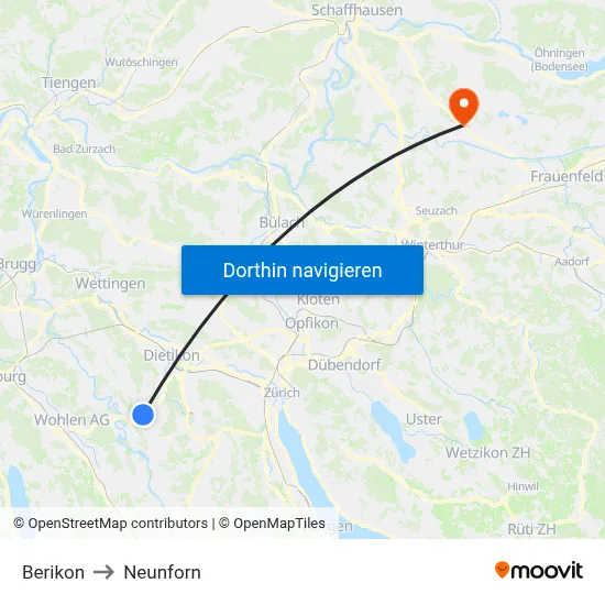Berikon to Neunforn map