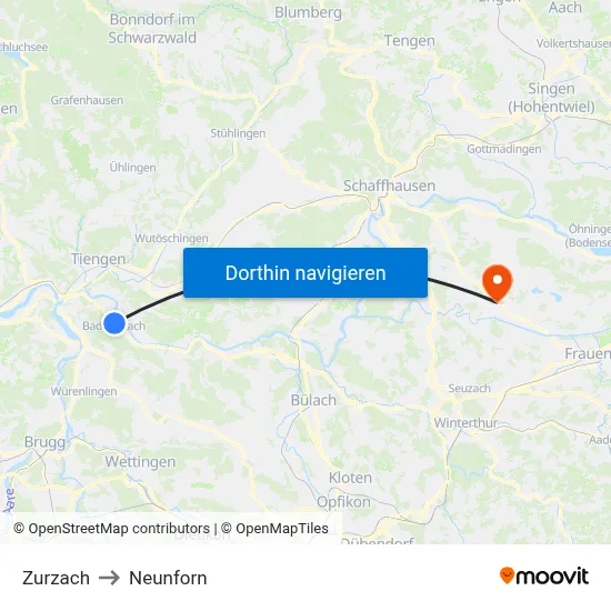 Zurzach to Neunforn map