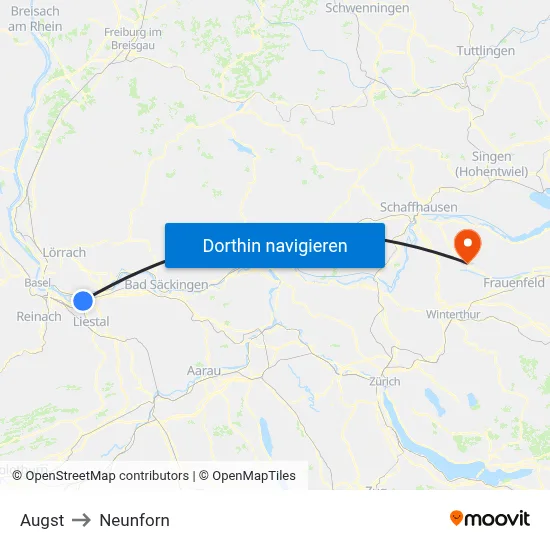 Augst to Neunforn map