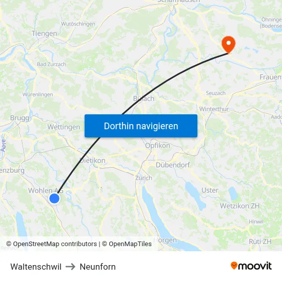 Waltenschwil to Neunforn map