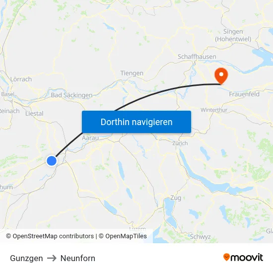 Gunzgen to Neunforn map