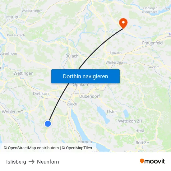 Islisberg to Neunforn map