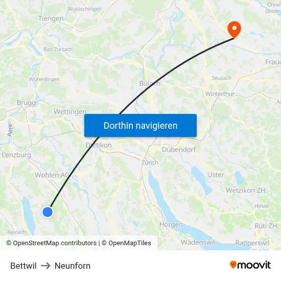 Bettwil to Neunforn map