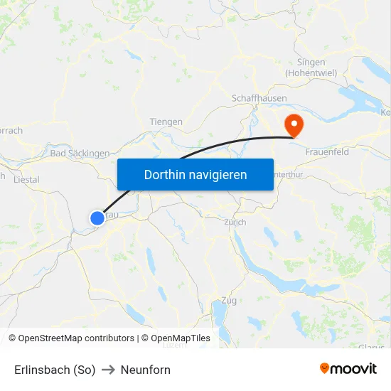 Erlinsbach (So) to Neunforn map