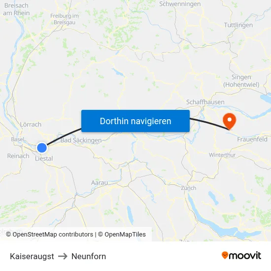 Kaiseraugst to Neunforn map
