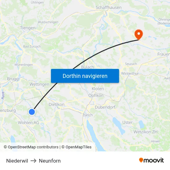 Niederwil to Neunforn map