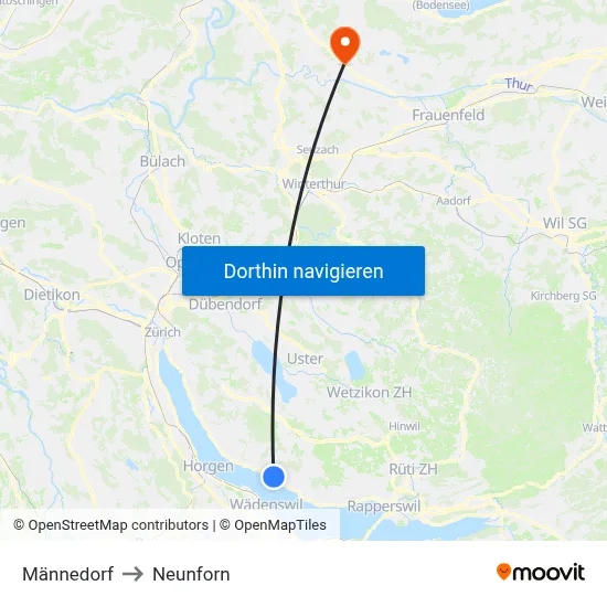 Männedorf to Neunforn map